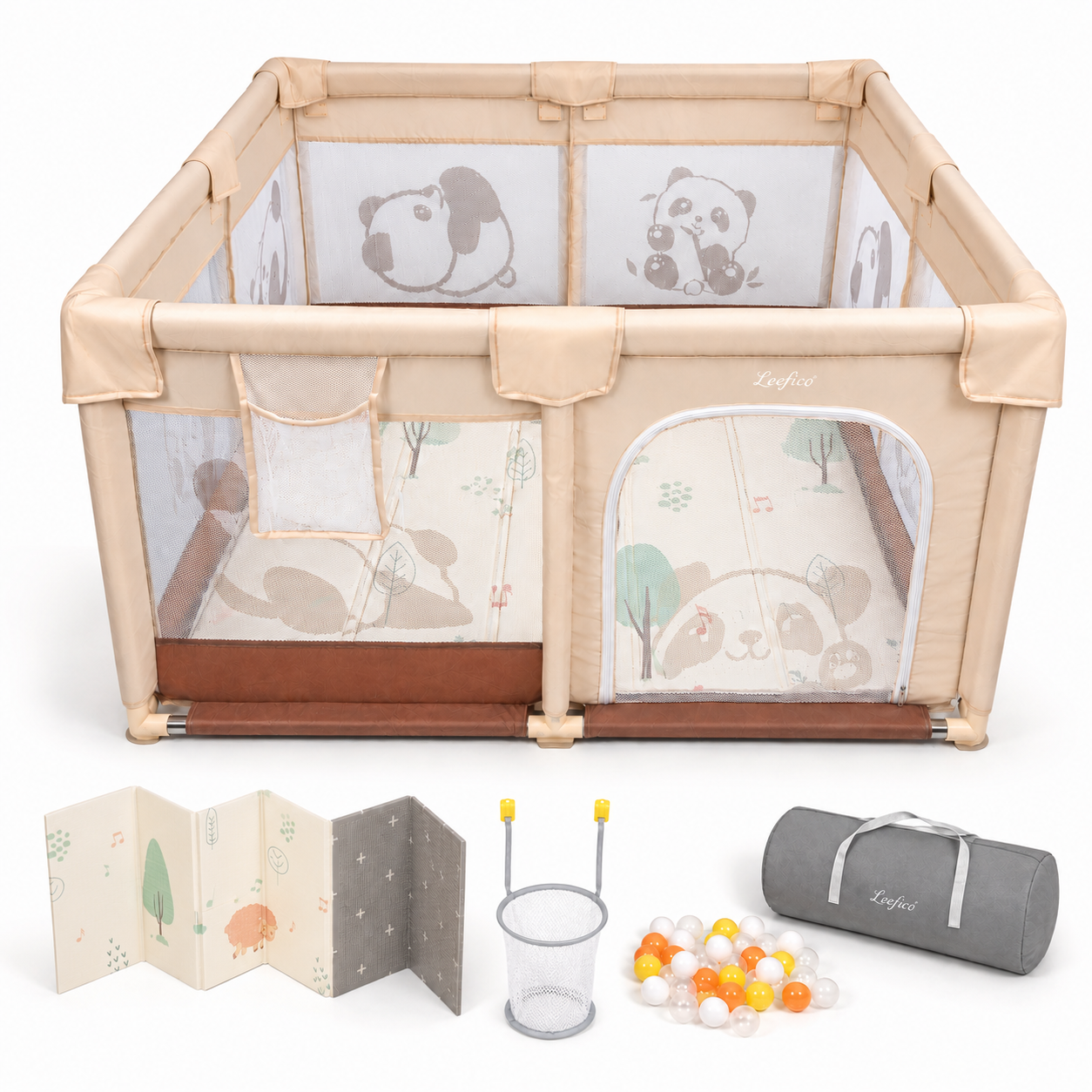 Grondbox-babypark Panda Dessin - Beige- Speelbox - Kinderbox - Playpen Kruipbox