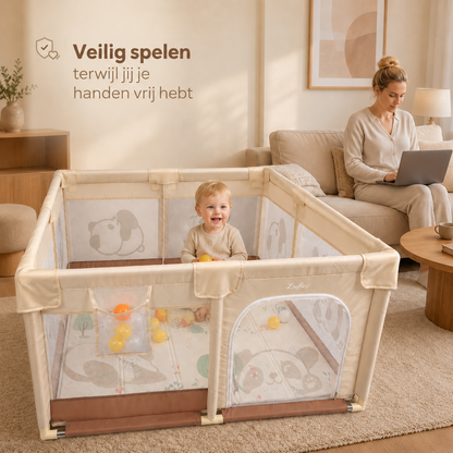 Grondbox-babypark Panda Dessin - Beige- Speelbox - Kinderbox - Playpen Kruipbox