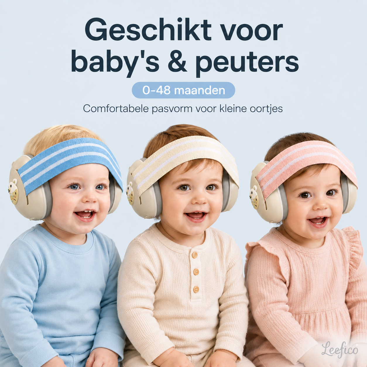 Leefico gehoorbescherming peuter beige — zachte foam kussens antislip hoofdband