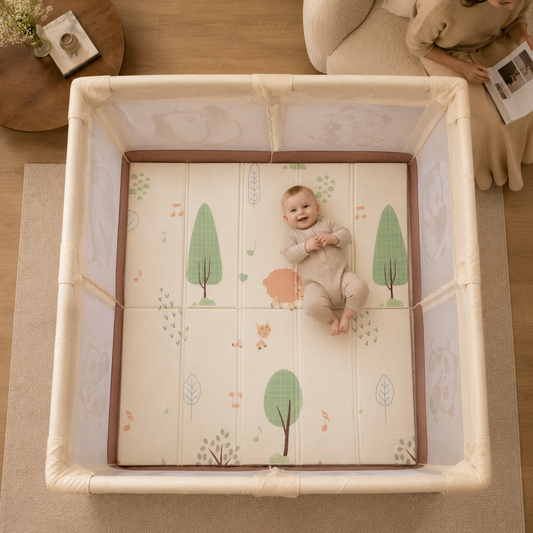 Grondbox-babypark Panda Dessin - Beige- Speelbox - Kinderbox - Playpen Kruipbox