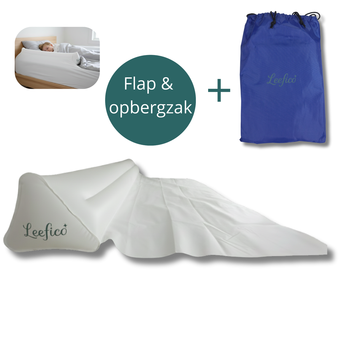 Leefico opblaasbare bedrand 120cm wit op eenpersoonsbed — veilig slapen baby en peuter