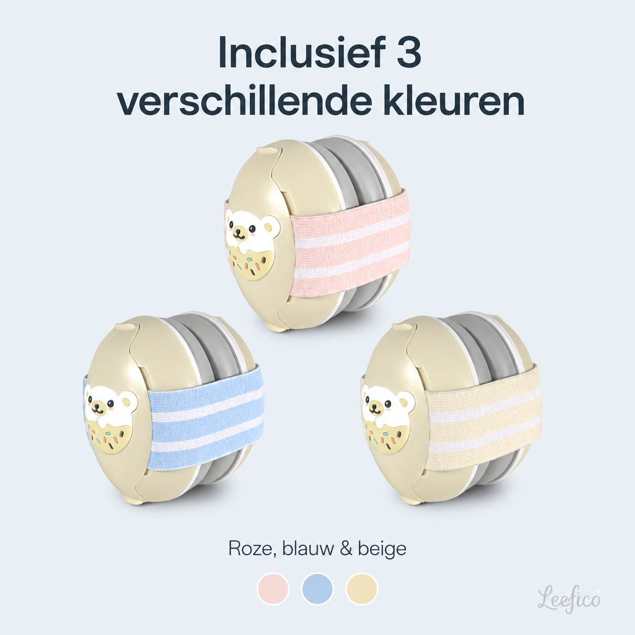 Leefico 4-in-1 gehoorbescherming inhoud verpakking — 4 hoofdbanden en opbergzakje